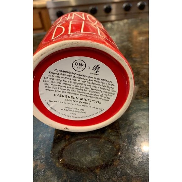 Rae Dunn JINGLE BELLS Candle Ceramic Red Evergreen Mistletoe Christmas - Picture 4 of 6